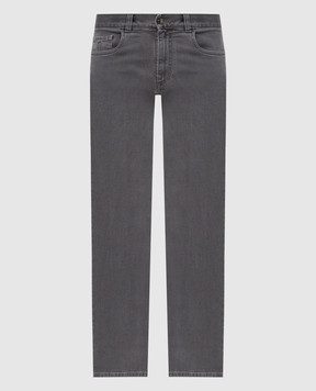Canali Grey slim jeans with logo patch PX0102891719