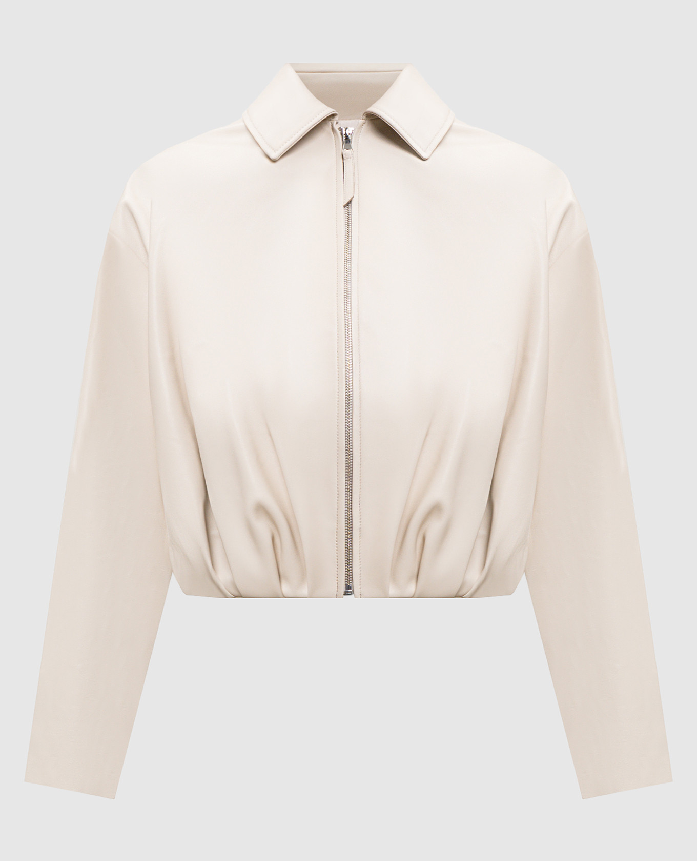 Beige leather cropped jacket with drape