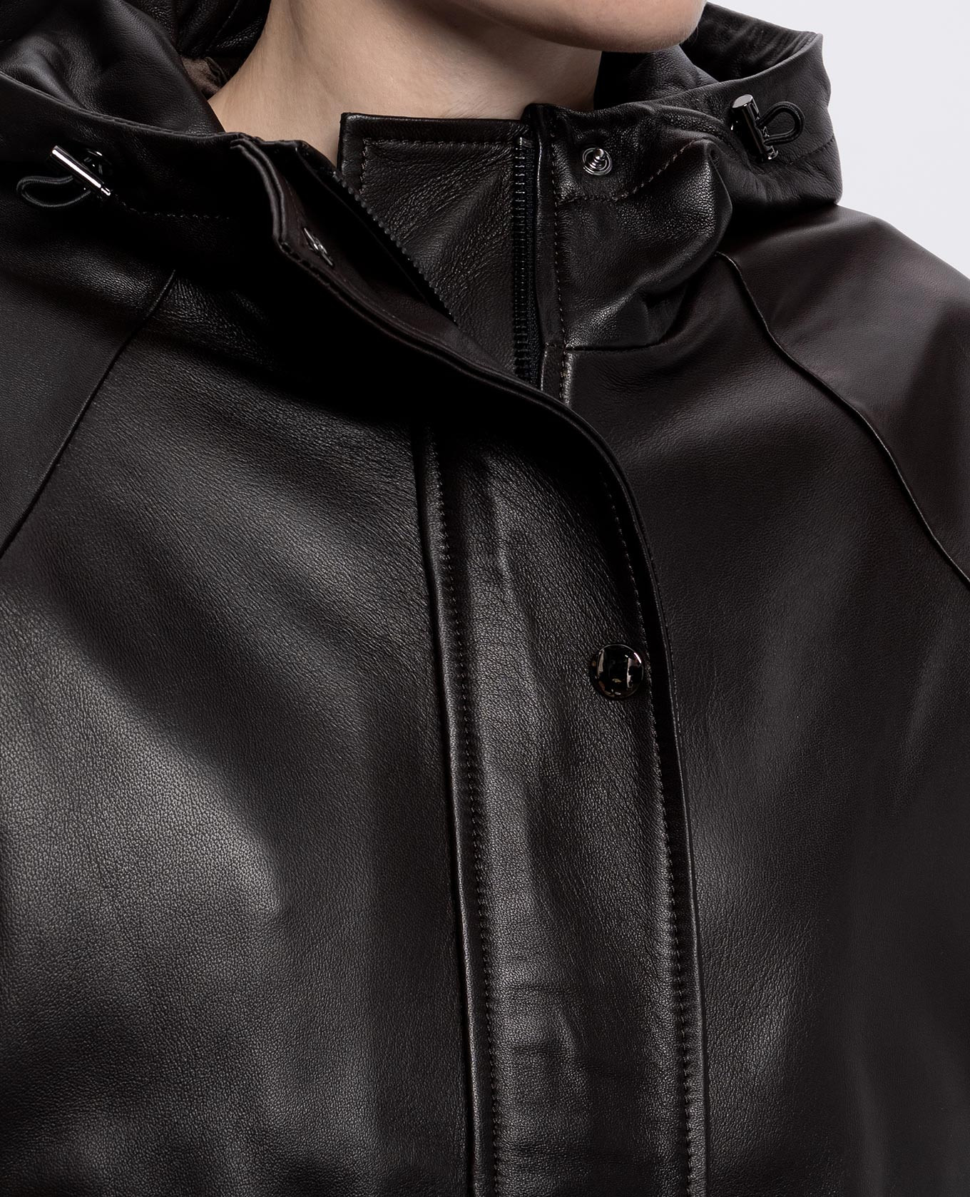 Dark brown leather jacket with hood Babe Pay Pls 5