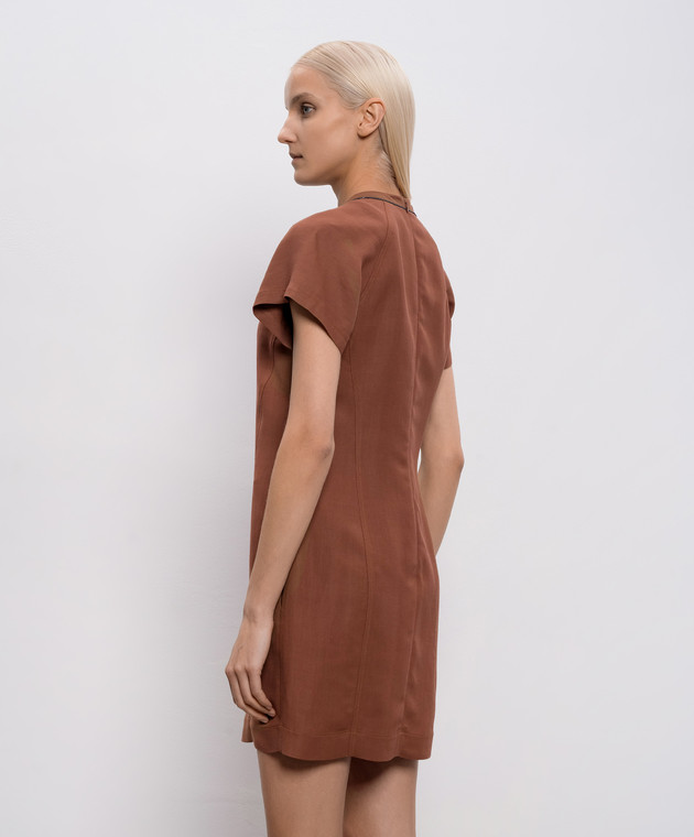 princess polly baby blue dress Brunello Cucinelli - Brown linen mini dress with monil chain MH126AFR72