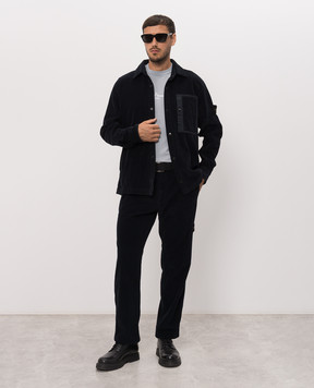 Stone Island Blue corduroy shirt with logo patch L2S151200016S0212