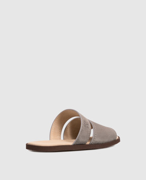 Brunello Cucinelli Grey suede flip-flops with emblem MPUSOLY347