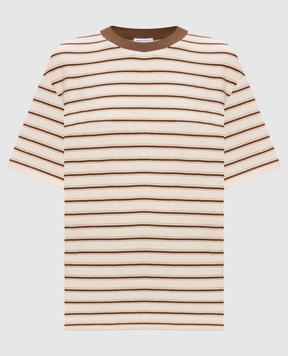 Brunello Cucinelli Beige striped silk T-shirt MQ987DC400