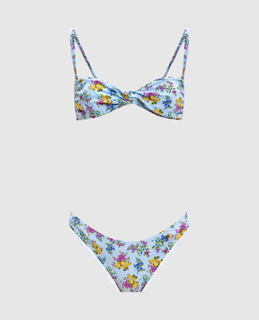 Dolce&Gabbana Blue floral print swimsuit with monogram O8A05JON0D2