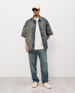 Balmain Blue denim shirt with vintage effect GH1HB050DG10