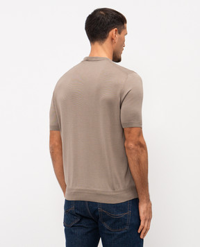 Stefano Ricci Brown silk T-shirt with embroidered logo K616215G10F26101