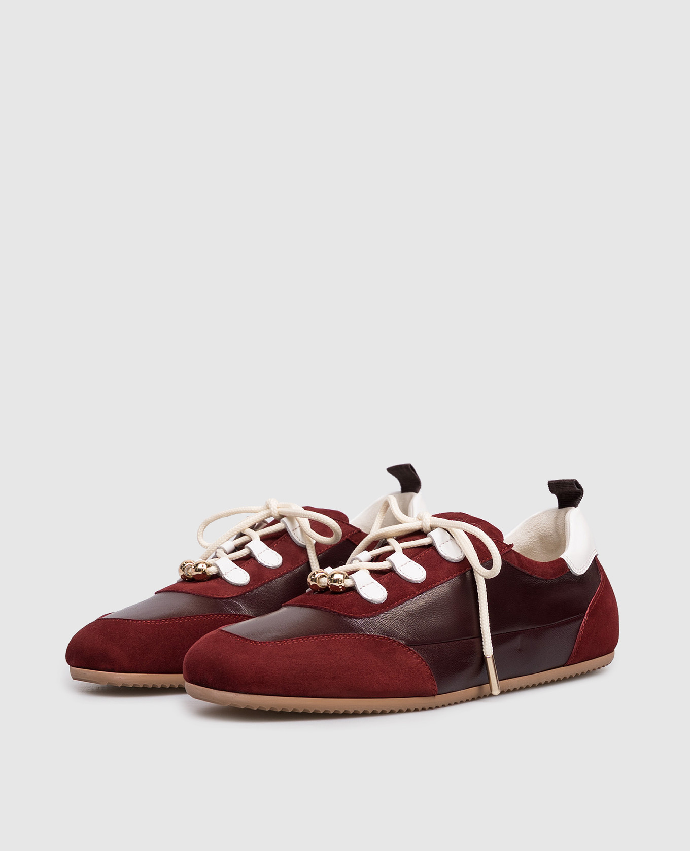 Burgundy leather sneakers with beads Babe Pay Pls 2