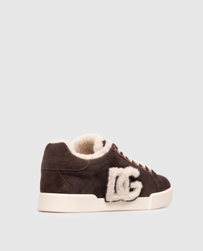 Dolce&Gabbana Brown suede Portofino sneakers with fur CK2374AJ222