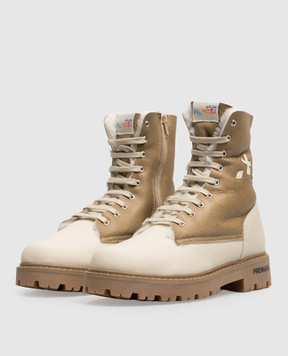 Premiata Children's beige leather boots URBAN with fur 38M199587