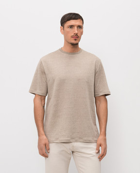 Agnona Beige linen T-shirt with logo embroidery TT11U3YY3007