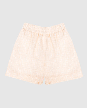 Fendi Children's beige linen shorts with logo print JUF180AY8C