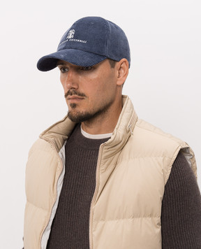 Brunello Cucinelli Blue corduroy cap with logo embroidery MY4999850