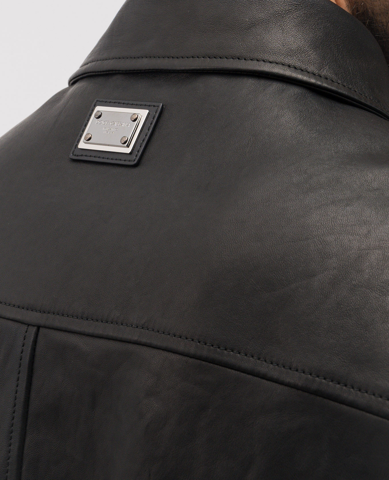 Black leather jacket with logo Dolce&Gabbana 5