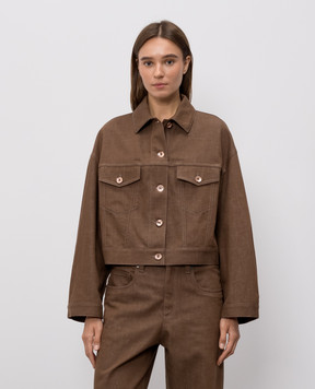 Brunello Cucinelli Brown denim jacket with monil chain ML1347672P