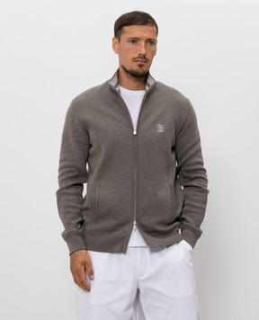 Brunello Cucinelli Grey cashmere sports jacket with embroidered emblem M2219206G