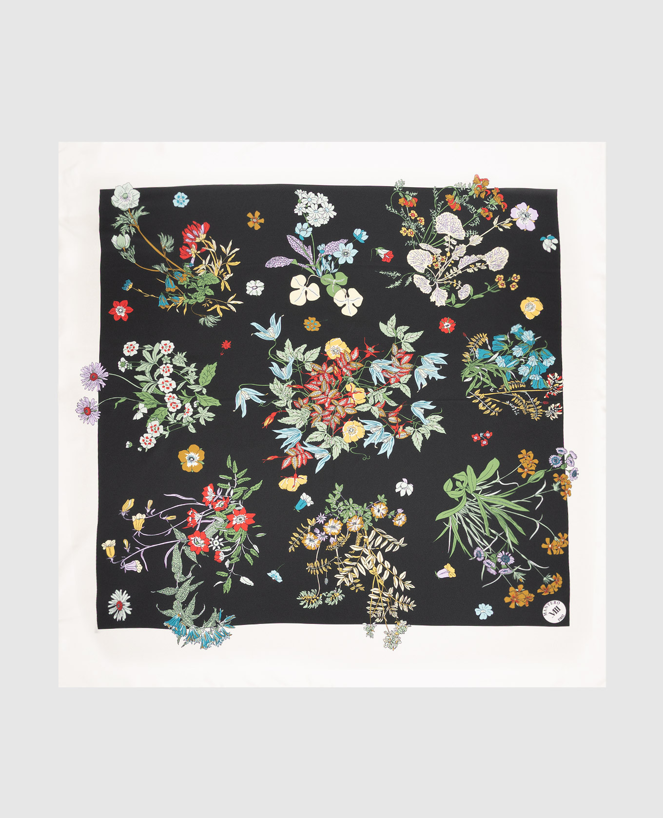 Black silk scarf with floral print
