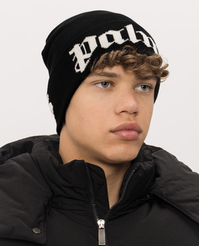 Palm Angels Black hat with logo pattern PAMLC003KN003m