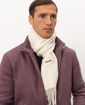 Stefano Ricci Ivory cashmere scarf with fringe MWA63000806853