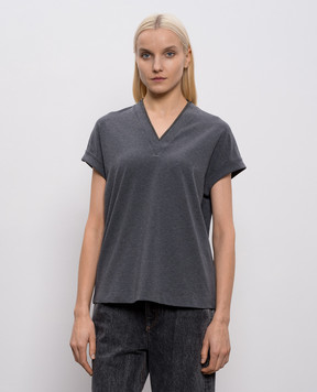 Brunello Cucinelli Grey melange T-shirt with monil chain M0T18BD222