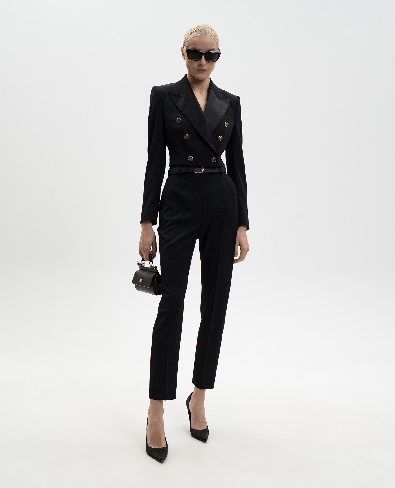 

Black cropped double-breasted wool and silk jacket Dolce&Gabbana
