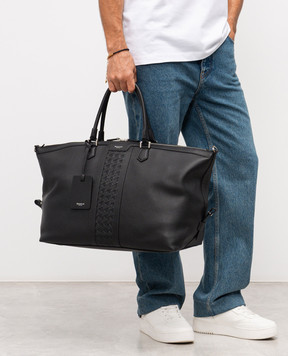 Serapian Black leather travel bag with logo SRCMOMTR707545C001