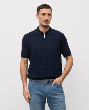 Stefano Ricci Blue polo shirt with patterned silk K818104P31F26170