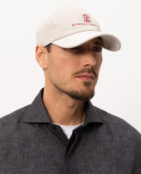 Brunello Cucinelli Gray suede cap with logo embroidery MPCLF9850