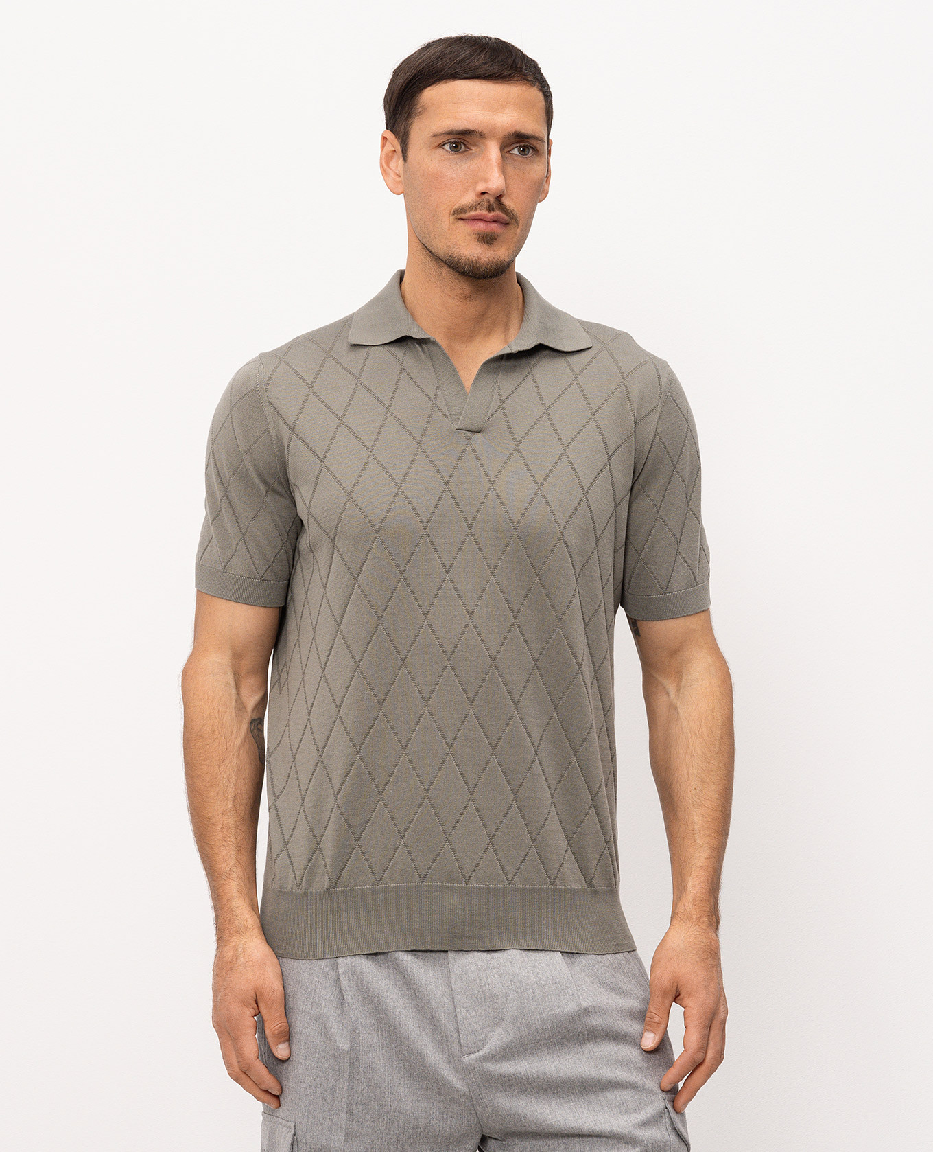 Green polo shirt with geometric pattern Brunello Cucinelli 3