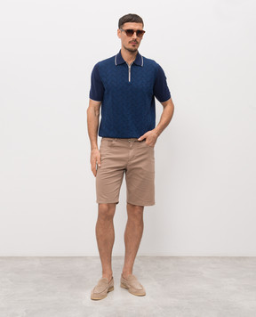 Stefano Ricci Blue silk polo with zipper K212034P31F26190