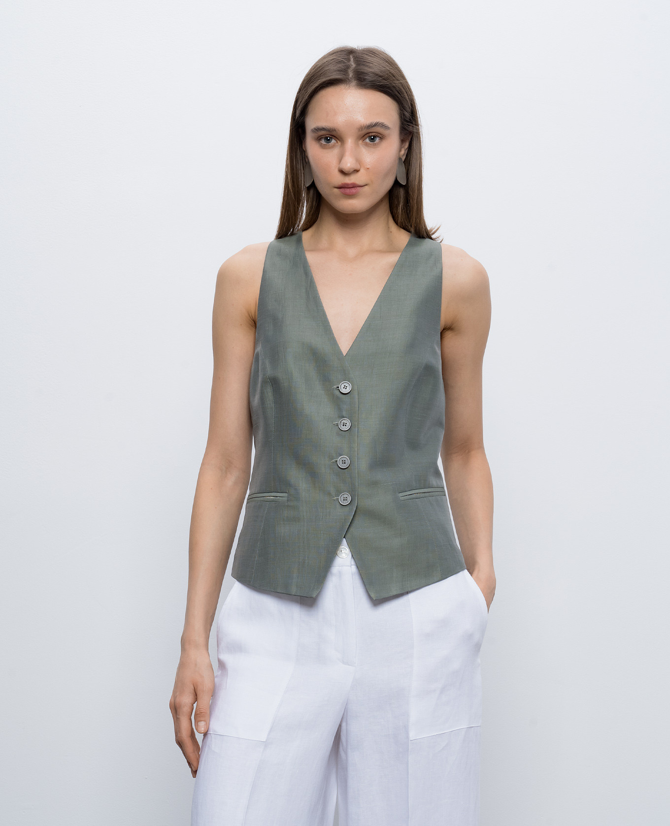 Khaki vest with linen Peserico 3