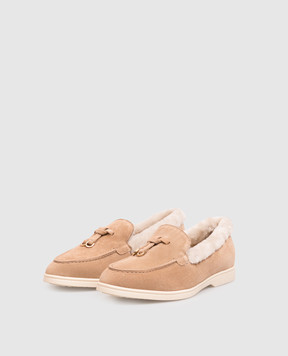 Doucal's Brown suede loafers with fur trim DD8920JOANUM252