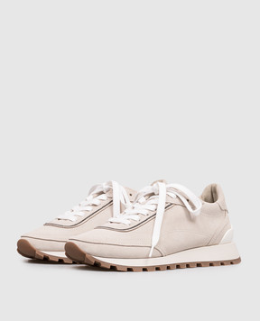Brunello Cucinelli Beige suede sneakers with a monil chain MZSFG3318P