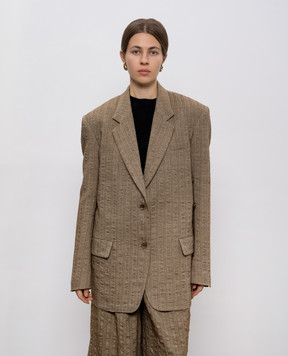 UMA WANG Brown double-breasted wool and linen jacket UW6058
