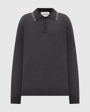 Iceberg Grey wool polo shirt with logo embroidery A0029005