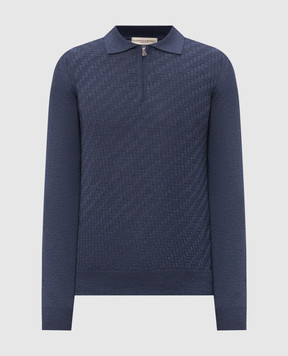 Cashmere&Whiskey Blue merino wool polo shirt with a pattern 1034