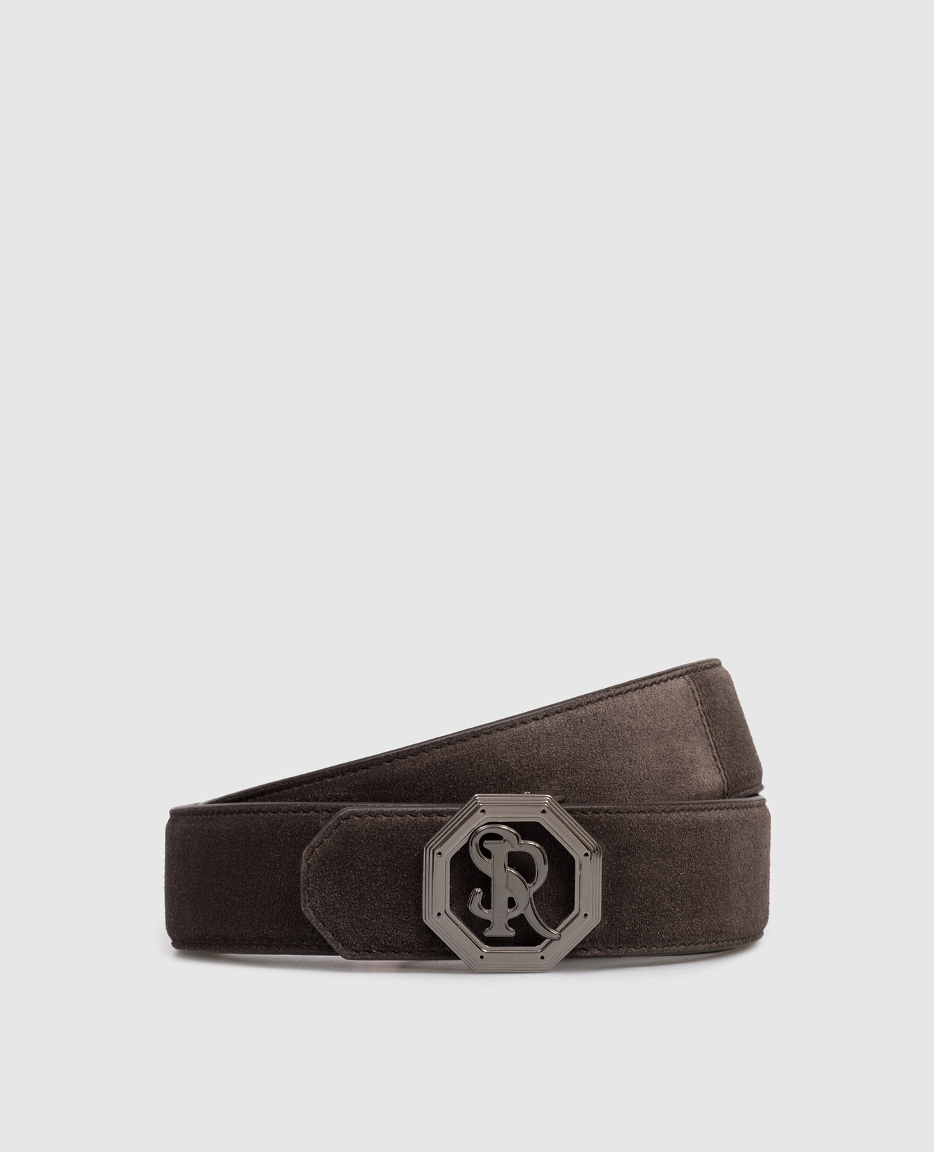 

Brown suede belt with monogram logo Stefano Ricci