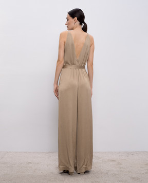 Peserico Beige jumpsuit with monil chain A02228A01943