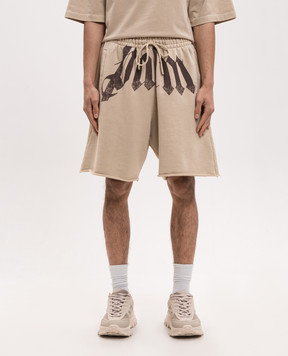 Palm Angels Beige shorts with logo print PMCI02CS26FLE001