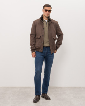 Stefano Ricci Khaki wool and silk polo shirt K808106P32F26372