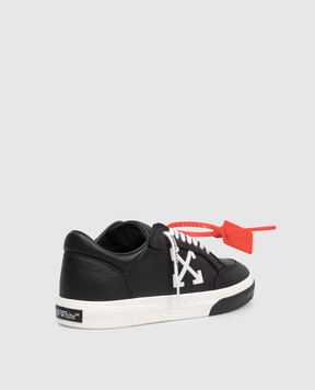 Off-White Black Vulcanized Leather Sneakers with Arrow Patch OMIA293C99LEA002