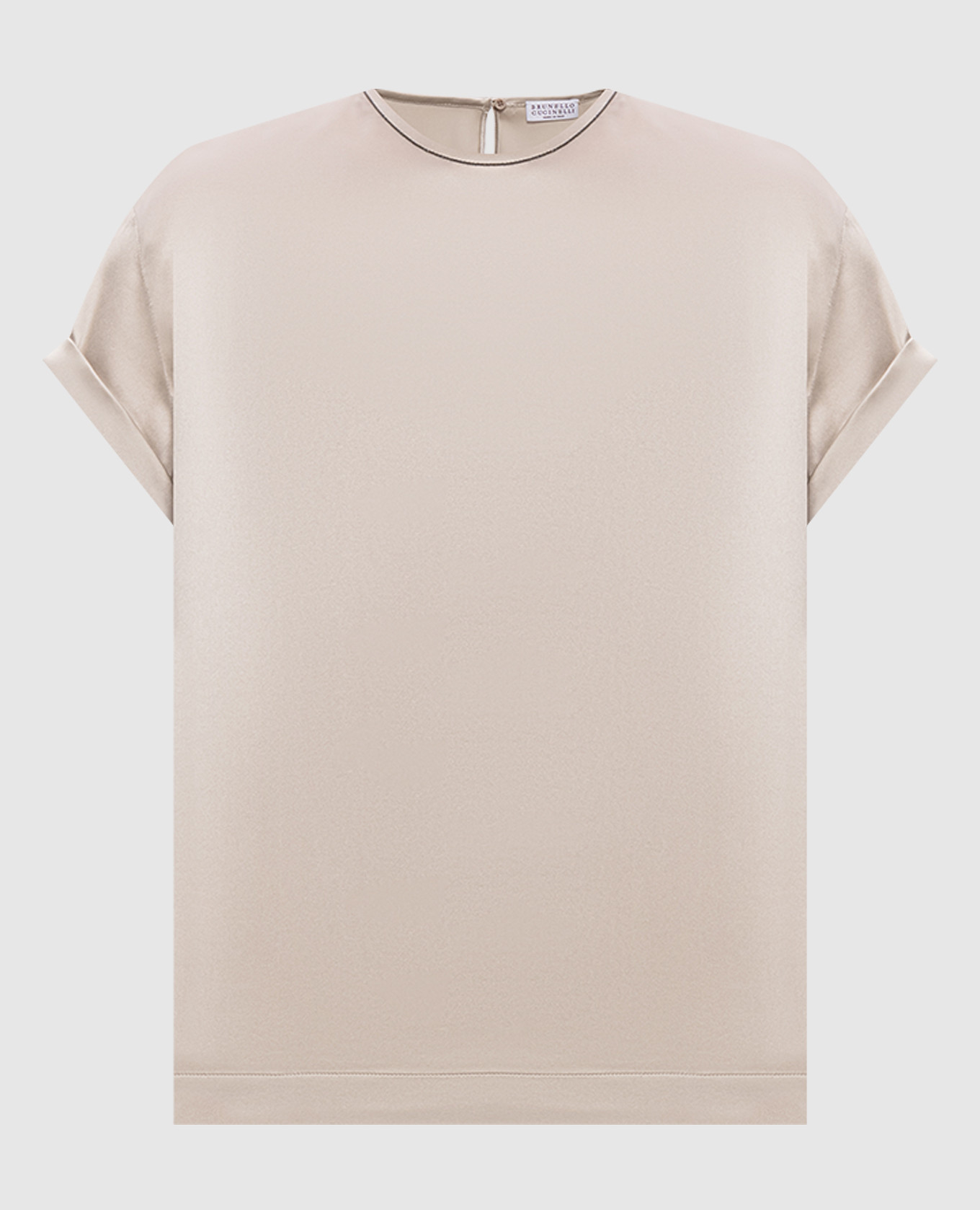 Beige silk blouse with monil chain