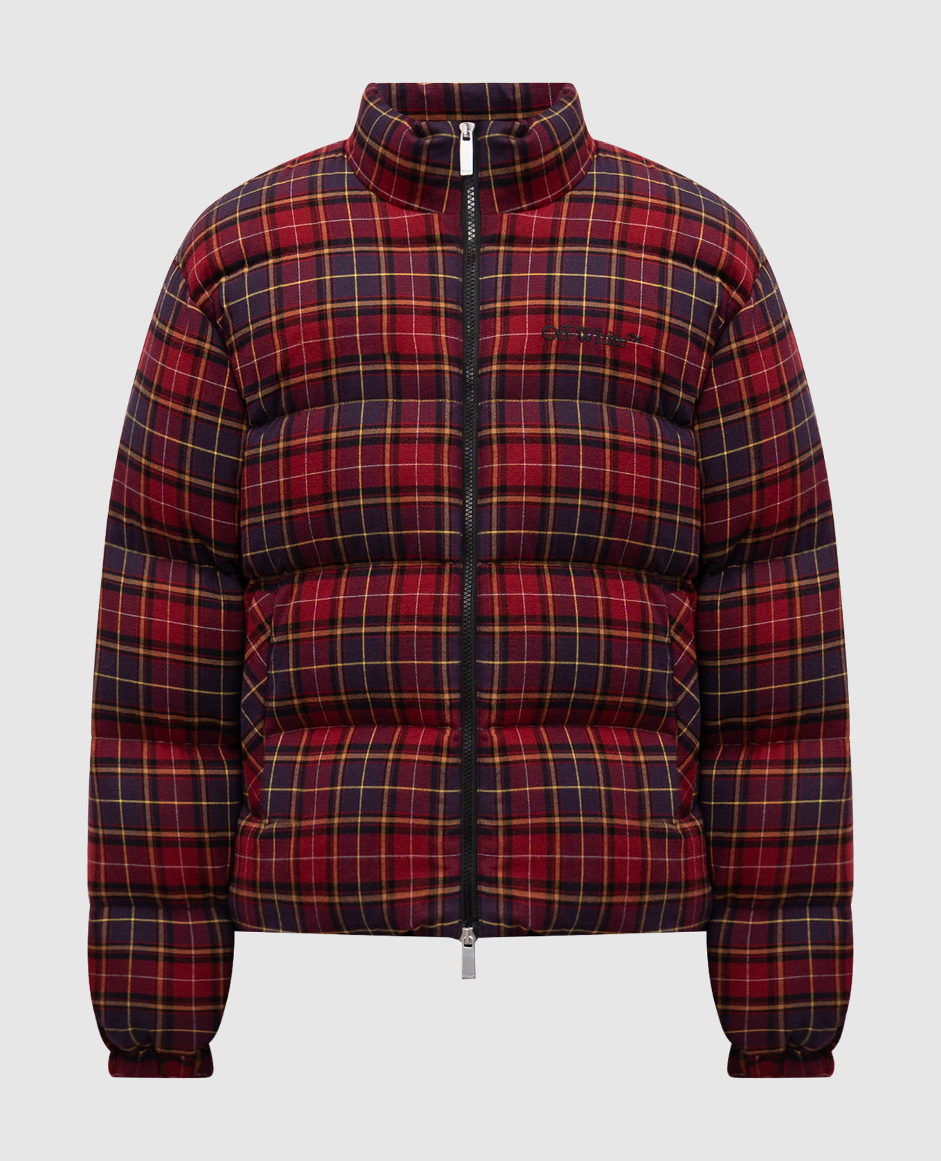 

Burgundy checked down jacket with logo Off-White
