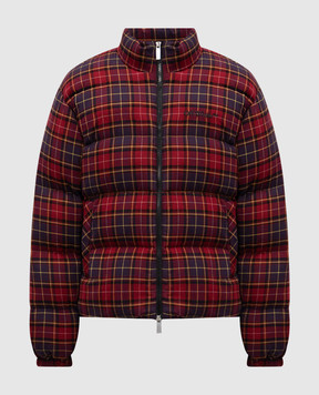 Off-White Burgundy checked down jacket with logo OMED065F25FAB001