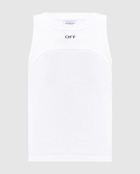 Off-White White ribbed top with logo embroidery 2FA00673T
