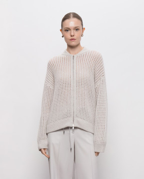 Peserico Gray openwork cardigan with lurex wool A99248F05G9100