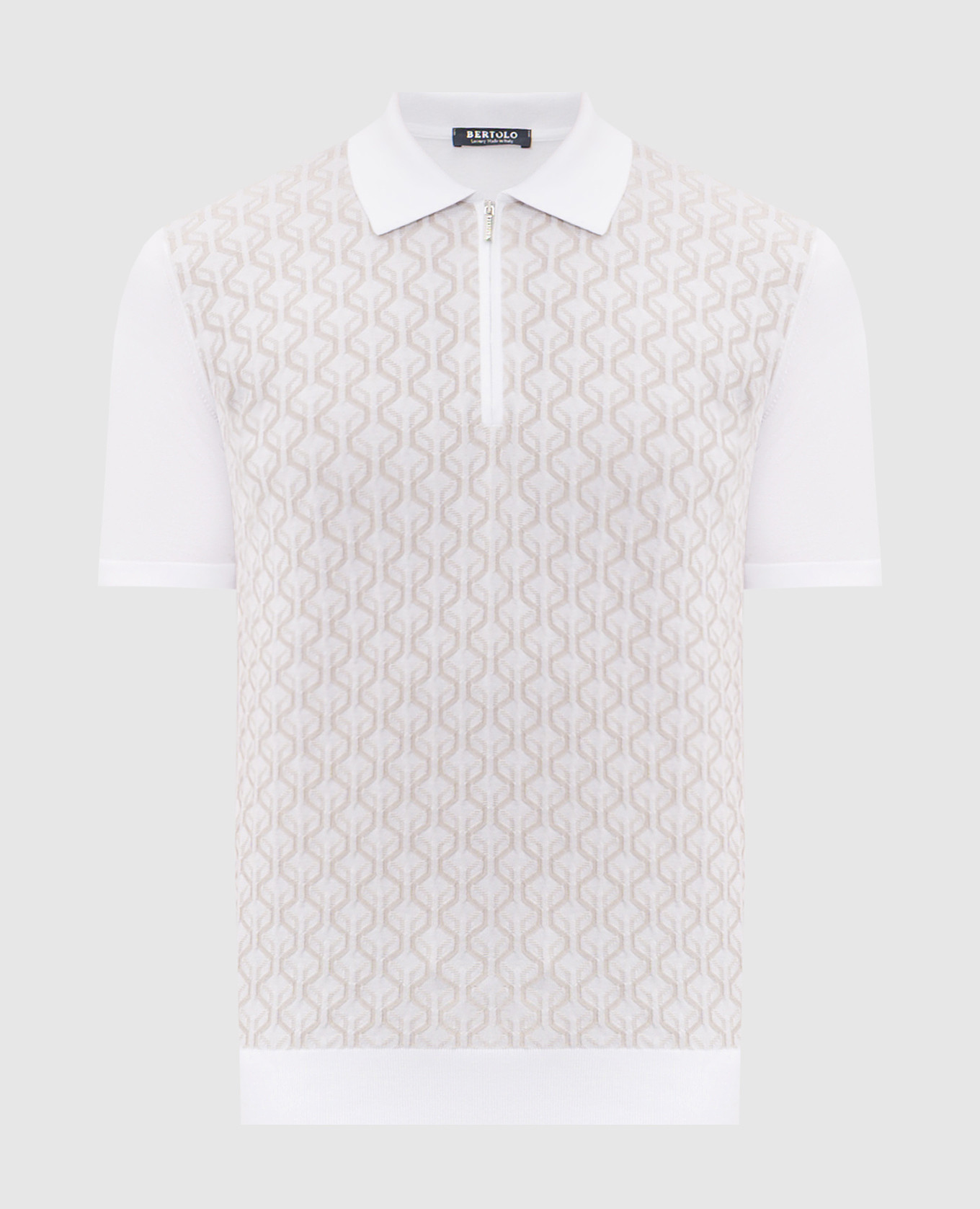 

White polo shirt with patterned silk Bertolo Cashmere