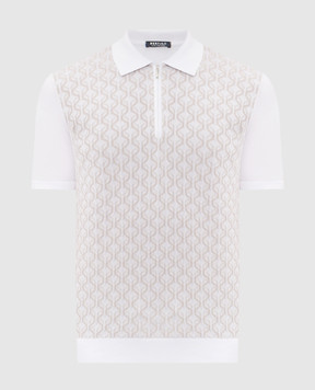 Bertolo Cashmere White polo shirt with patterned silk 902529002542
