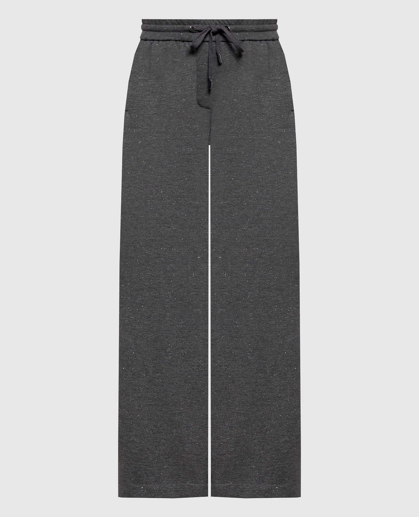 Pantalones deportivos grises con aislamiento térmico y detalles de lúrex.