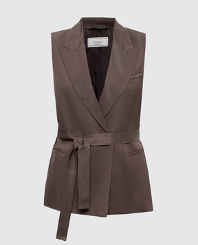 Peserico Brown double-breasted vest with linen A03028A01926