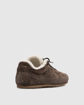 Officine Creative Brown suede Away sneakers with fur AWAY102